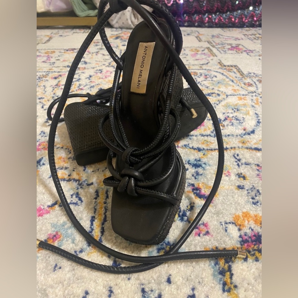 Black gladiator platform wedges